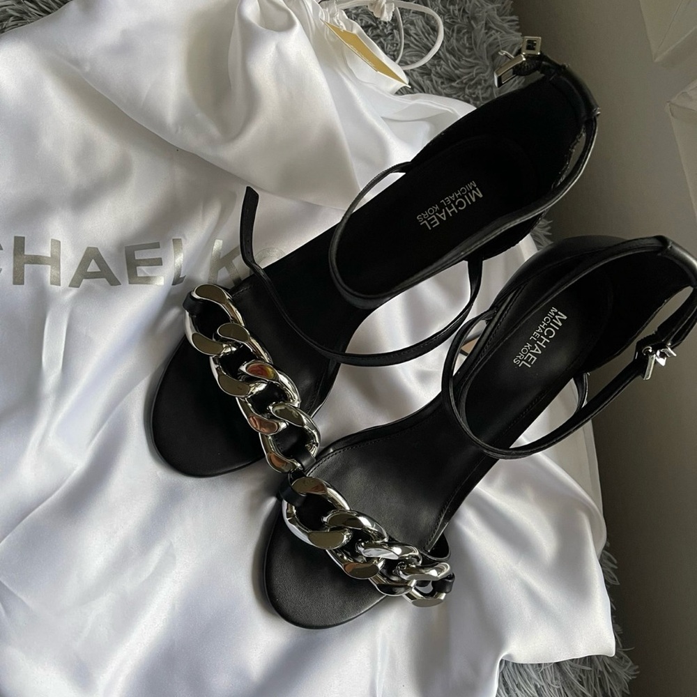 Michael Kors Black Heels with Silver Chain Accent